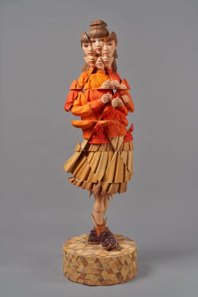 “Reflection Prism,” paint on Torreya, 170 x 53 x 51 centimeters